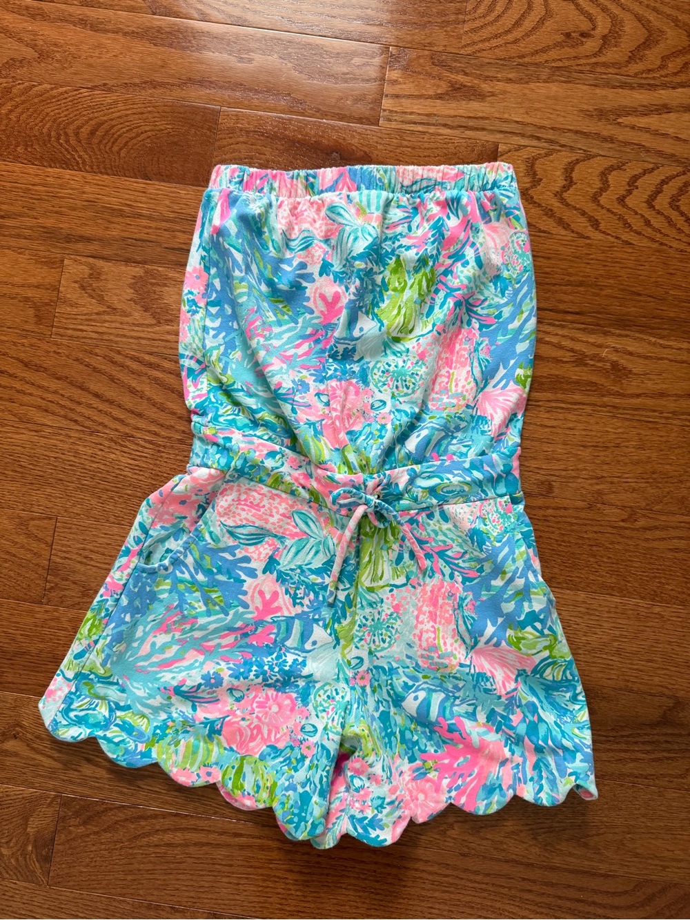 Lilly Pulitzer Girls Multicolor Scalloped Romper - Blue, Pink, Green